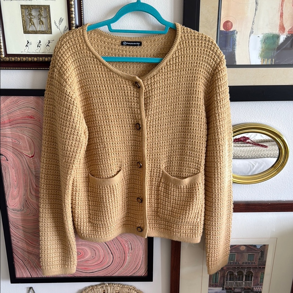Knit Button-Up Sweater - Tan